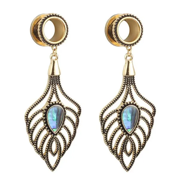 Feather Dangle Gold ScrewOn Tunnels Tulsa Body Jewelry Earrings