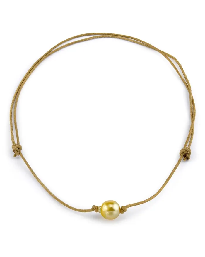 Golden South Sea Baroque Pearl on Leather Adjustable Necklace SPT Necklaces Golden South Sea Baroque Pearl on Leather Adjustable Necklace SPT Necklaces