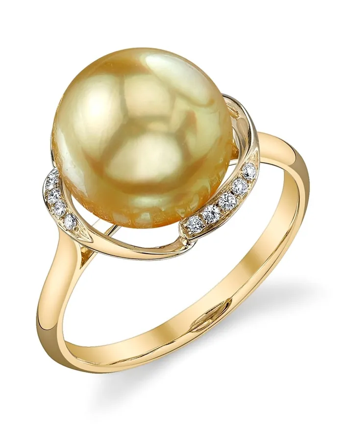 Golden South Sea Pearl Diamond Luminary Cocktail Ring SPT Rings