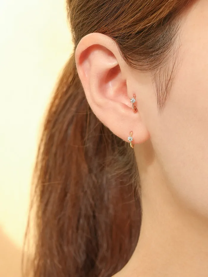 MinimalBijoux Earrings 14K 18K Moissanite Mini CZ Cartilage Hoop Earring