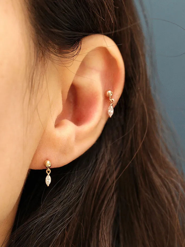 MinimalBijoux Earrings 14K Gold Boat Drop Ball Cartilage Earring 20G18G16G