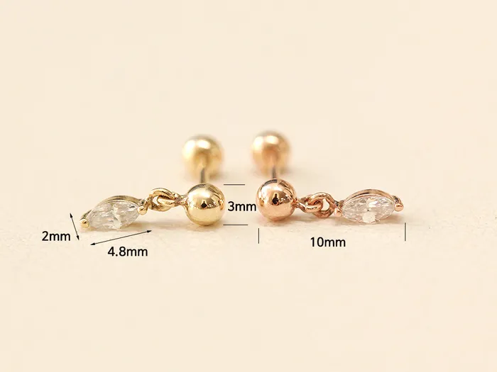 MinimalBijoux Earrings 14K Gold Boat Drop Ball Cartilage Earring 20G18G16G