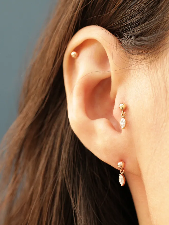 MinimalBijoux Earrings 14K Gold Boat Drop Ball Cartilage Earring 20G18G16G