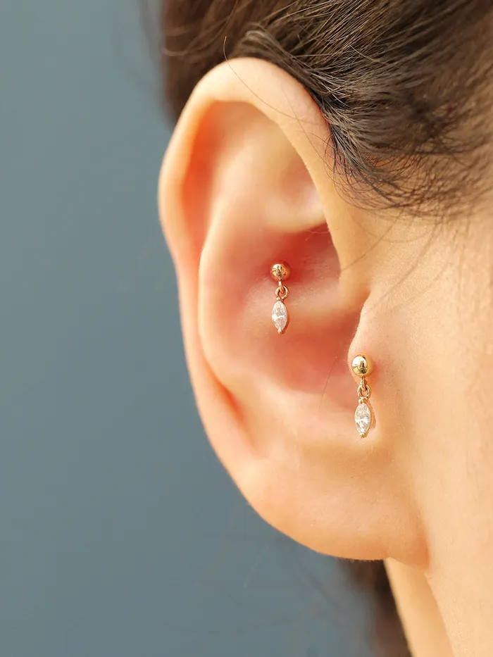 MinimalBijoux Earrings 14K Gold Boat Drop Ball Cartilage Earring 20G18G16G