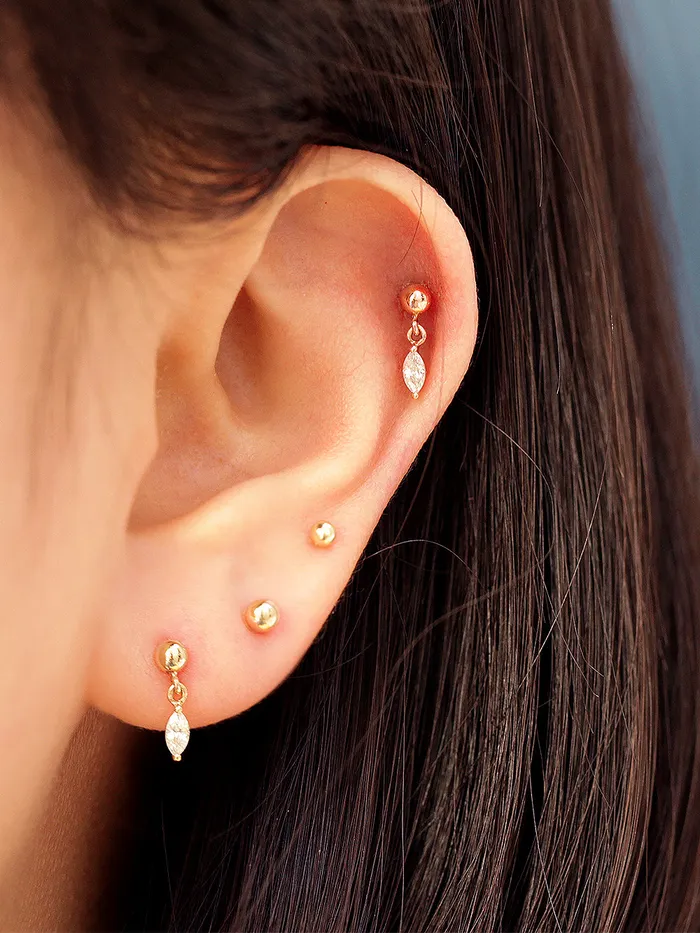 MinimalBijoux Earrings 14K Gold Boat Drop Ball Cartilage Earring 20G18G16G