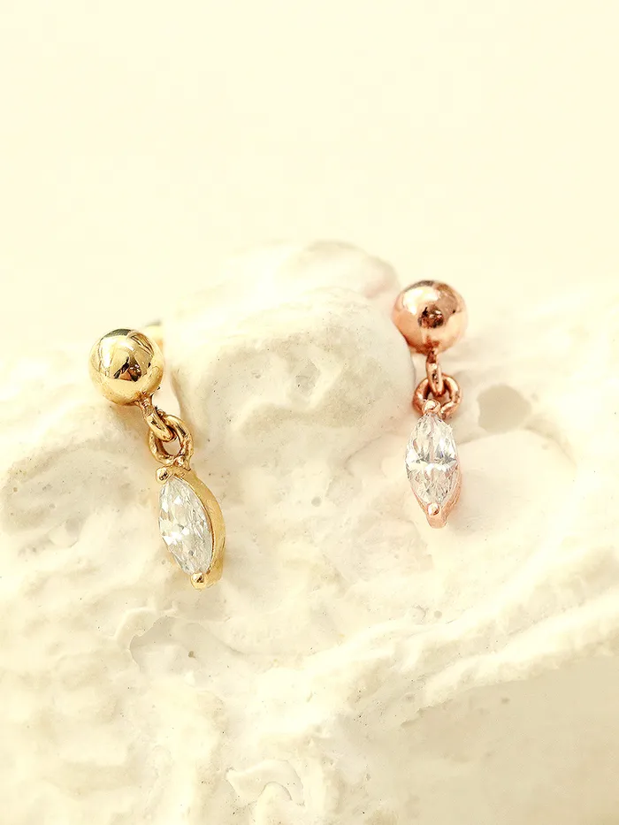 MinimalBijoux Earrings 14K Gold Boat Drop Ball Cartilage Earring 20G18G16G