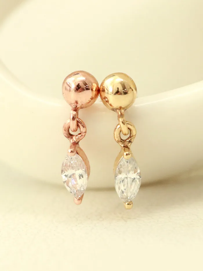 MinimalBijoux Earrings 14K Gold Boat Drop Ball Cartilage Earring 20G18G16G