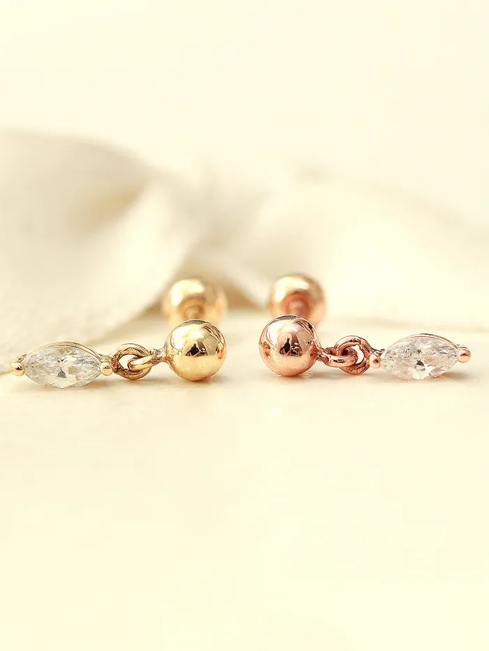 MinimalBijoux Earrings 14K Gold Boat Drop Ball Cartilage Earring 20G18G16G
