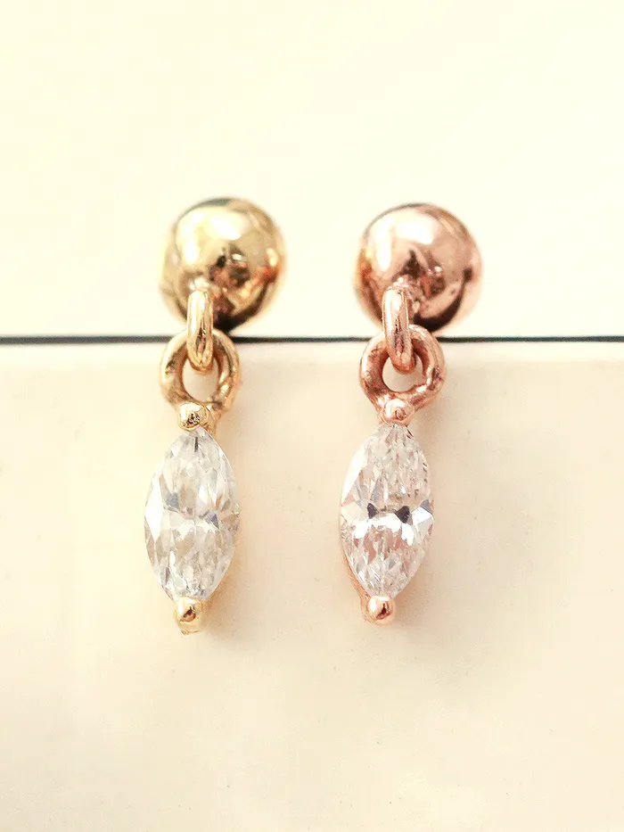 MinimalBijoux Earrings 14K Gold Boat Drop Ball Cartilage Earring 20G18G16G