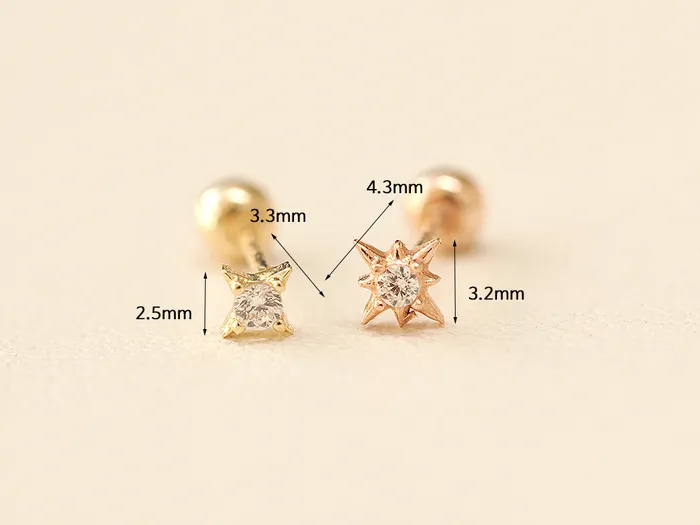 MinimalBijoux Earrings 14K gold Mini Twinkle Cubic cartilage earring 20g