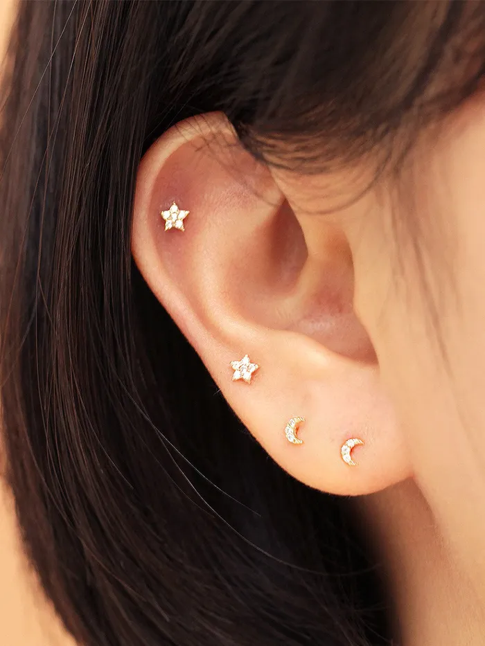 MinimalBijoux Earrings 14K gold Minimi Cubic Star Moon cartilage earring 20g MinimalBijoux Earrings 14K gold Minimi Cubic Star Moon cartilage earring 20g