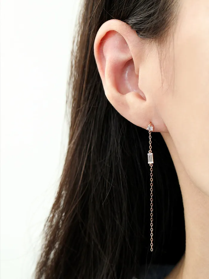 MinimalBijoux Earrings 14K Gold Square Cubic Long Drop Earring