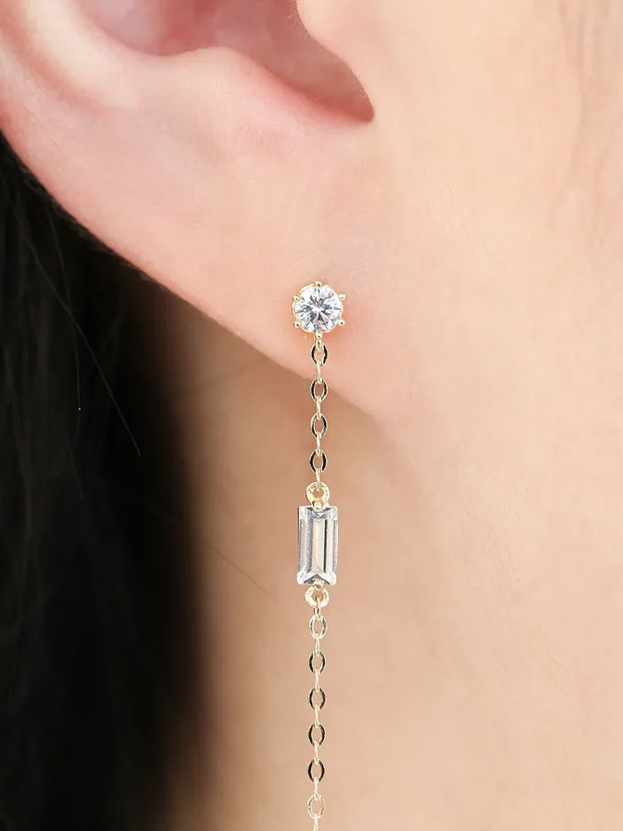 MinimalBijoux Earrings 14K Gold Square Cubic Long Drop Earring