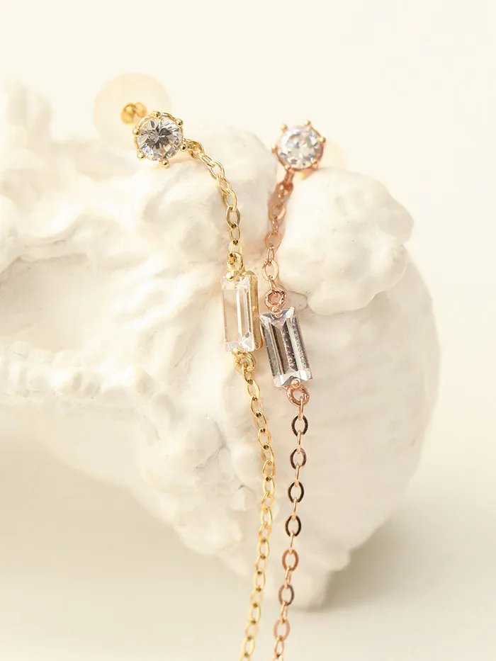 MinimalBijoux Earrings 14K Gold Square Cubic Long Drop Earring