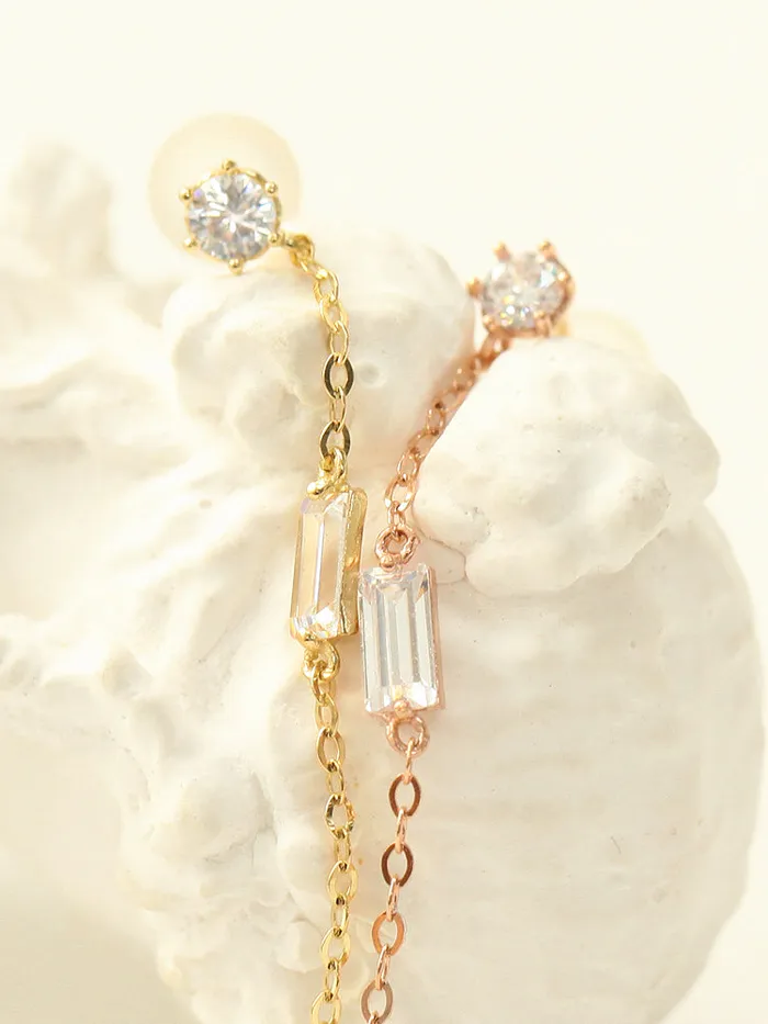 MinimalBijoux Earrings 14K Gold Square Cubic Long Drop Earring