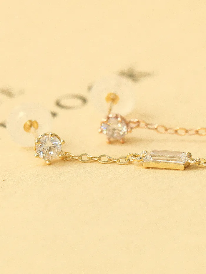 MinimalBijoux Earrings 14K Gold Square Cubic Long Drop Earring