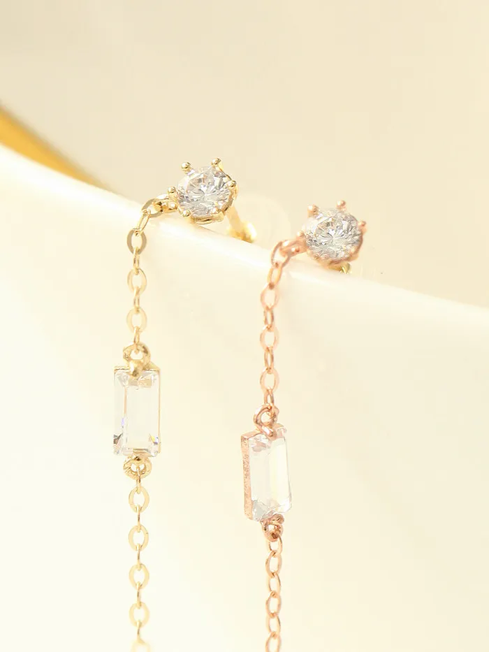 MinimalBijoux Earrings 14K Gold Square Cubic Long Drop Earring