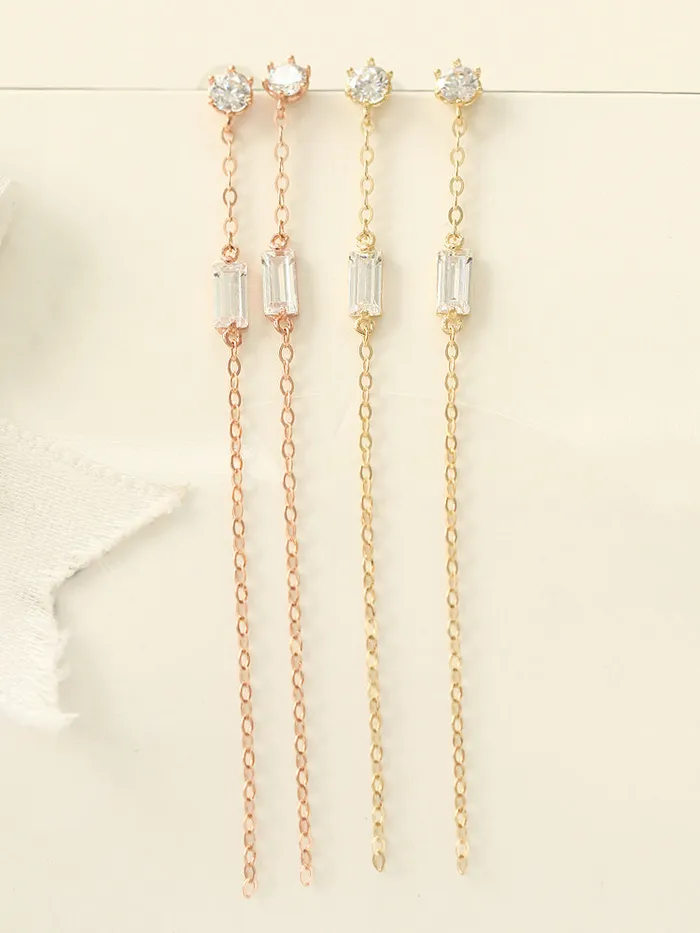 MinimalBijoux Earrings 14K Gold Square Cubic Long Drop Earring