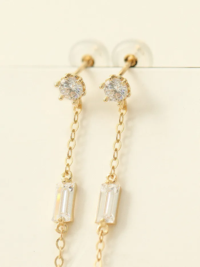 MinimalBijoux Earrings 14K Gold Square Cubic Long Drop Earring