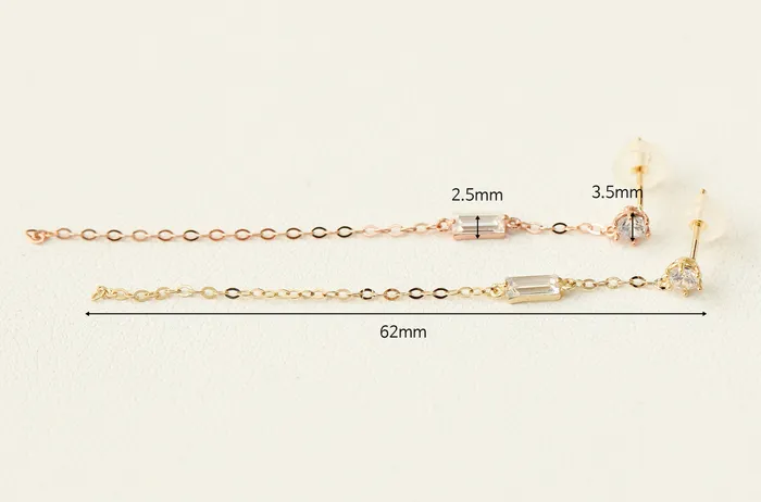 MinimalBijoux Earrings 14K Gold Square Cubic Long Drop Earring