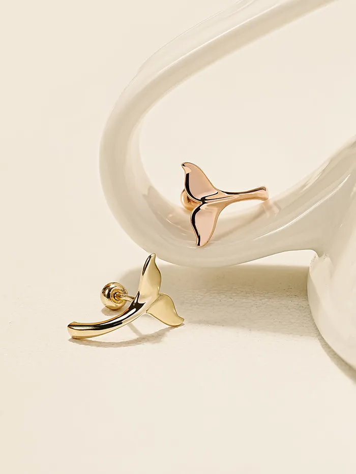 MinimalBijoux Earrings 14K Gold Whale Tale Cartilage Earring 20G18G16G
