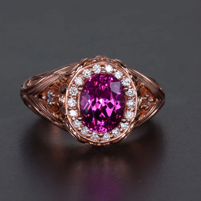 Moriartys Gem Art Rings 14K rose Gold Oval Mahenge Pink Garnet and Diamond Ring 274 Carats Moriartys Gem Art Rings 14K rose Gold Oval Mahenge Pink Garnet and Diamond Ring 274 Carats
