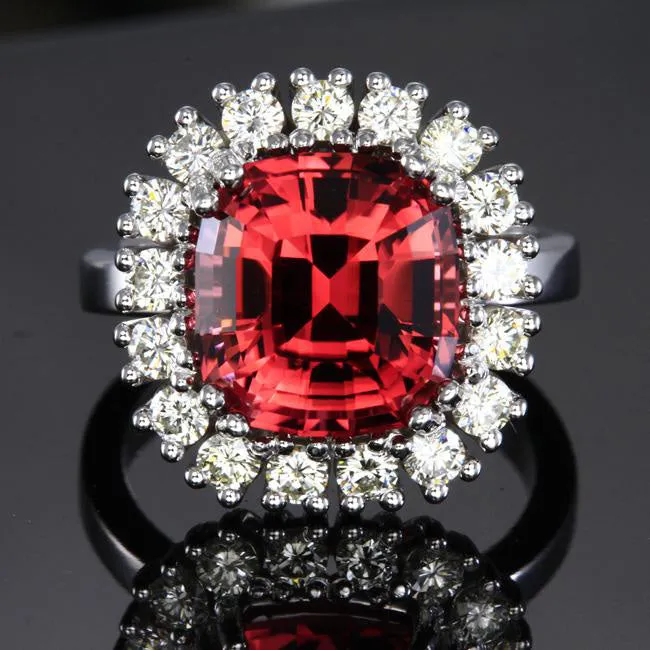 Moriartys Gem Art Rings 14K White Gold Pink Square Cushion Tourmaline with Fine Diamonds Ring Moriartys Gem Art Rings 14K White Gold Pink Square Cushion Tourmaline with Fine Diamonds Ring