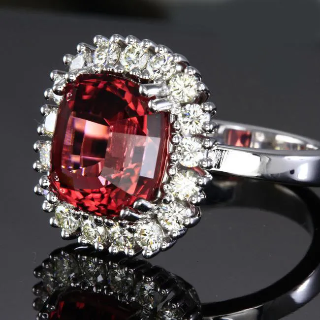 Moriartys Gem Art Rings 14K White Gold Pink Square Cushion Tourmaline with Fine Diamonds Ring