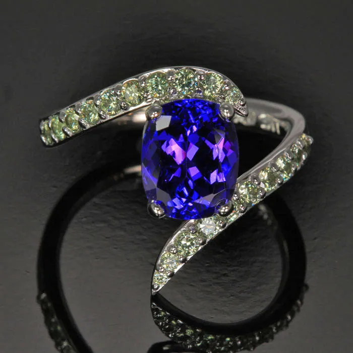 Moriartys Gem Art Rings 14K White Gold Tanzanite and Demantoid Garments Ring 305 Carats