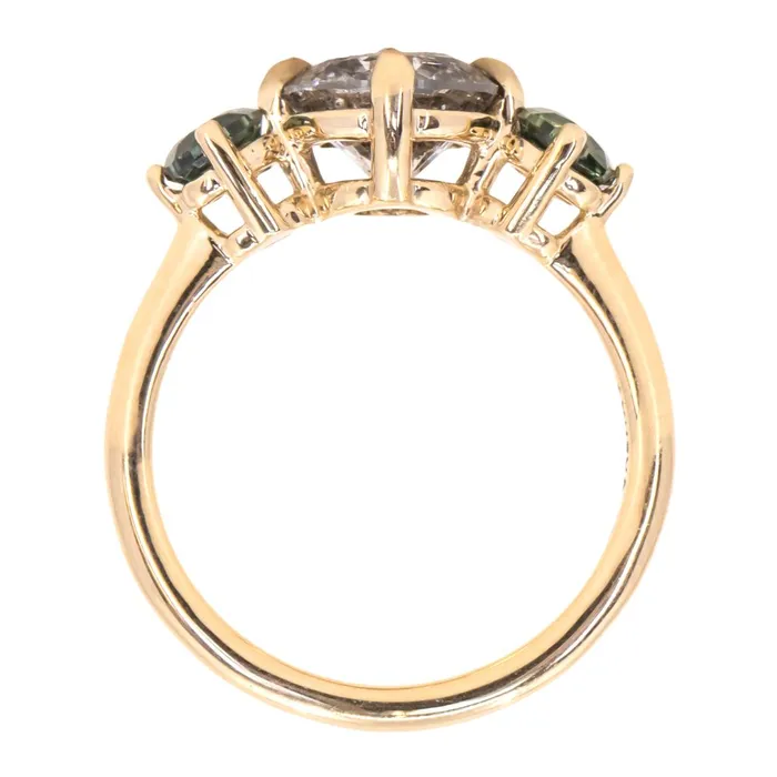Naveet Rings 178ct Round Salt Pepper Diamond and Parti Sapphire Three Stone Ring in 14K Yellow Gold