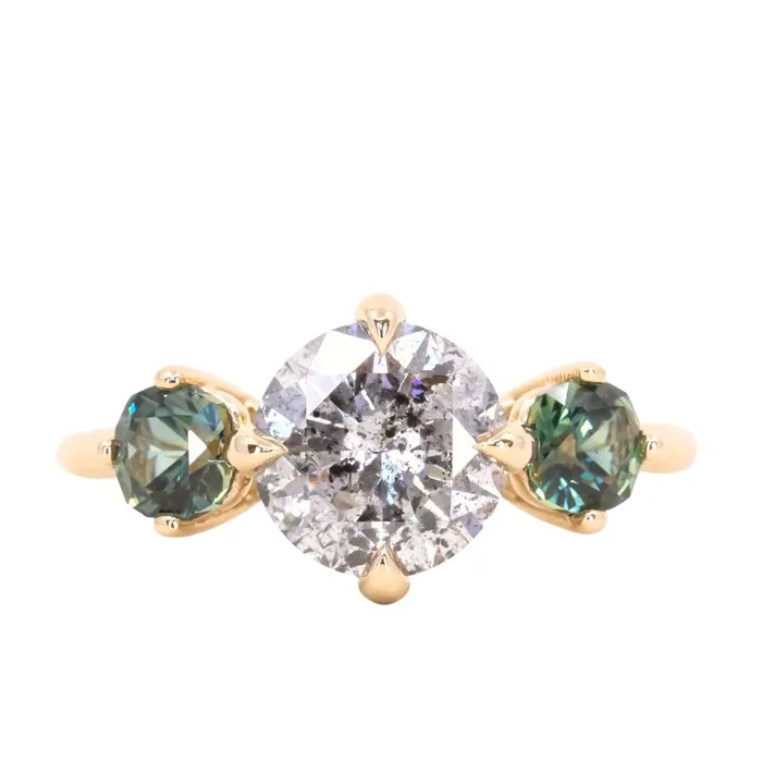 Naveet Rings 178ct Round Salt Pepper Diamond and Parti Sapphire Three Stone Ring in 14K Yellow Gold