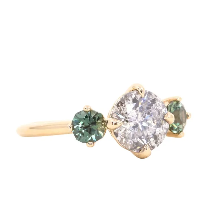 Naveet Rings 178ct Round Salt Pepper Diamond and Parti Sapphire Three Stone Ring in 14K Yellow Gold