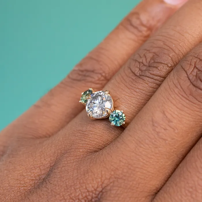 Naveet Rings 178ct Round Salt Pepper Diamond and Parti Sapphire Three Stone Ring in 14K Yellow Gold