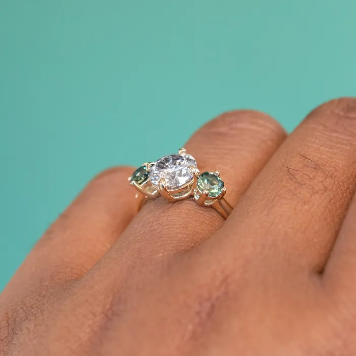 Naveet Rings 178ct Round Salt Pepper Diamond and Parti Sapphire Three Stone Ring in 14K Yellow Gold