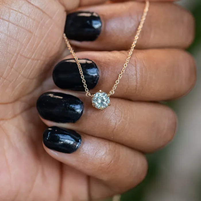 Necklaces 095ct Light Blue Montana Sapphire Six Prong Necklace in 14k Yellow Gold Anueva Jewelry