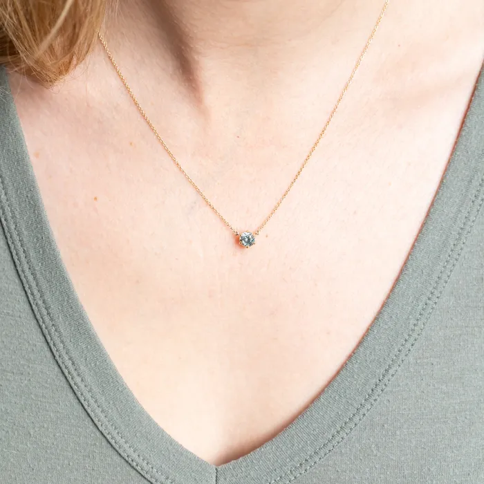 Necklaces 095ct Light Blue Montana Sapphire Six Prong Necklace in 14k Yellow Gold Anueva Jewelry