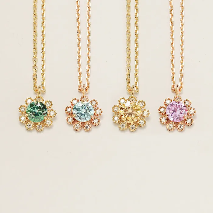 Necklaces 14K 18K Moissanite Colorful Daisy Necklace MinimalBijoux