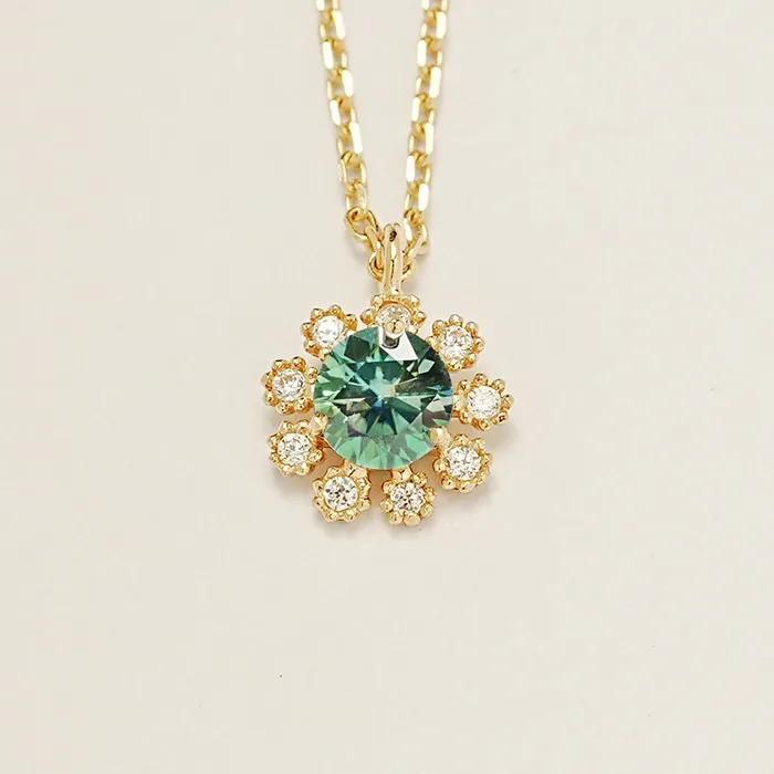 Necklaces 14K 18K Moissanite Colorful Daisy Necklace MinimalBijoux