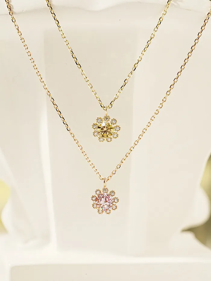 Necklaces 14K 18K Moissanite Colorful Daisy Necklace MinimalBijoux