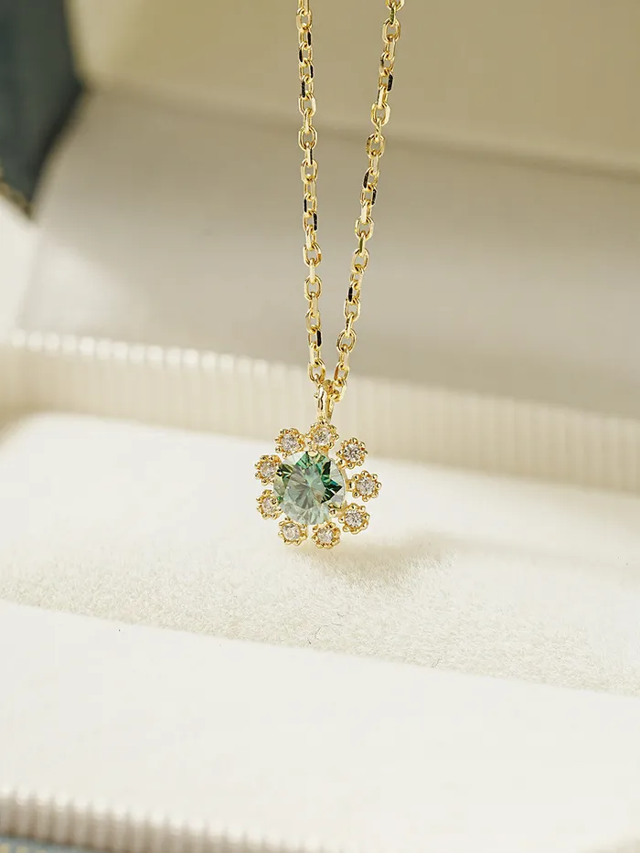 Necklaces 14K 18K Moissanite Colorful Daisy Necklace MinimalBijoux