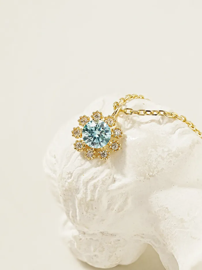 Necklaces 14K 18K Moissanite Colorful Daisy Necklace MinimalBijoux