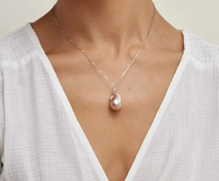 Necklaces 15mm Pink Freshwater Baroque Pearl Solitaire Designer Pendant SPT