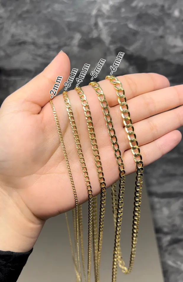 Necklaces AB and J jewelry 14k Gold Hollow Curb Chain 5mm