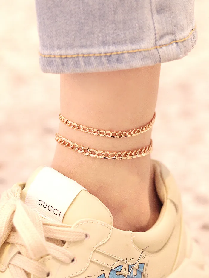 Necklaces MinimalBijoux 14K Gold Hollow Curved Chain Anklet M