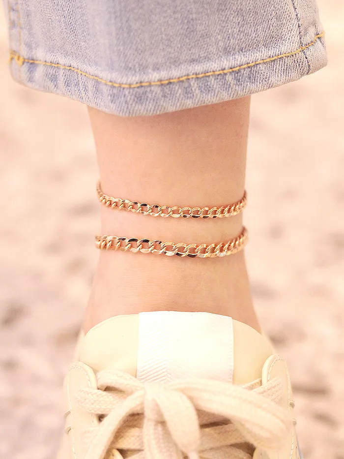 Necklaces MinimalBijoux 14K Gold Hollow Curved Chain Anklet M