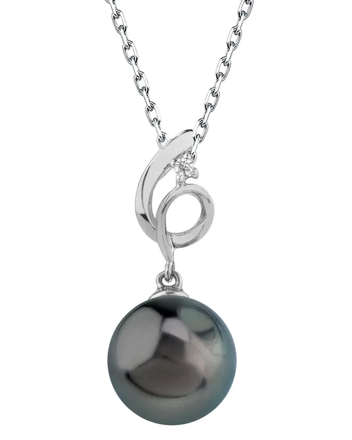 Necklaces SPT Black Tahitian Pearl Diamond Pirouette Pendant