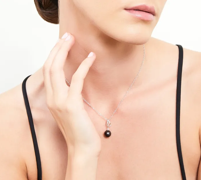 Necklaces SPT Black Tahitian Pearl Diamond Pirouette Pendant