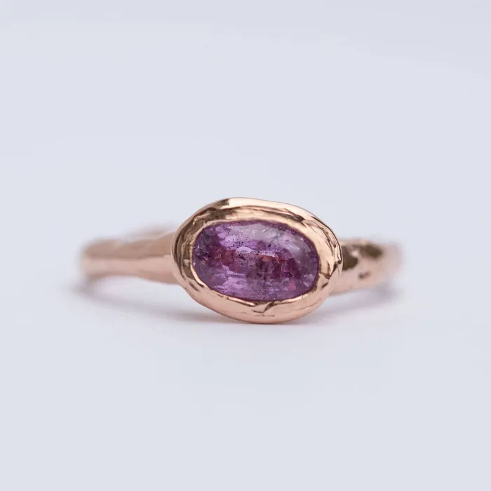 Pink Sapphire Rose Gold Ring Hand carved rose gold ring in recycled gold pink sapphire Unique Engagement Ring by Anueva Jewelry Anueva Jewelry Rings
