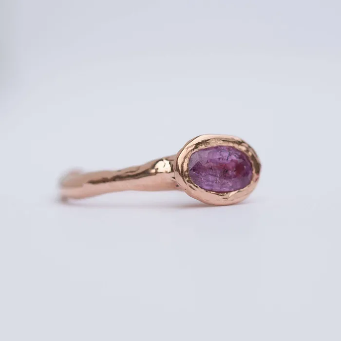 Pink Sapphire Rose Gold Ring Hand carved rose gold ring in recycled gold pink sapphire Unique Engagement Ring by Anueva Jewelry Anueva Jewelry Rings