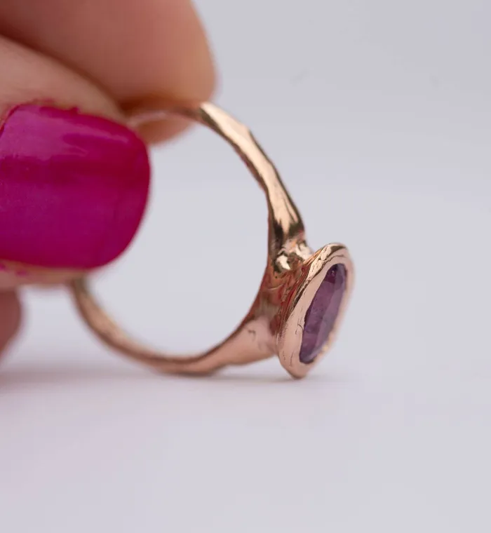 Pink Sapphire Rose Gold Ring Hand carved rose gold ring in recycled gold pink sapphire Unique Engagement Ring by Anueva Jewelry Anueva Jewelry Rings